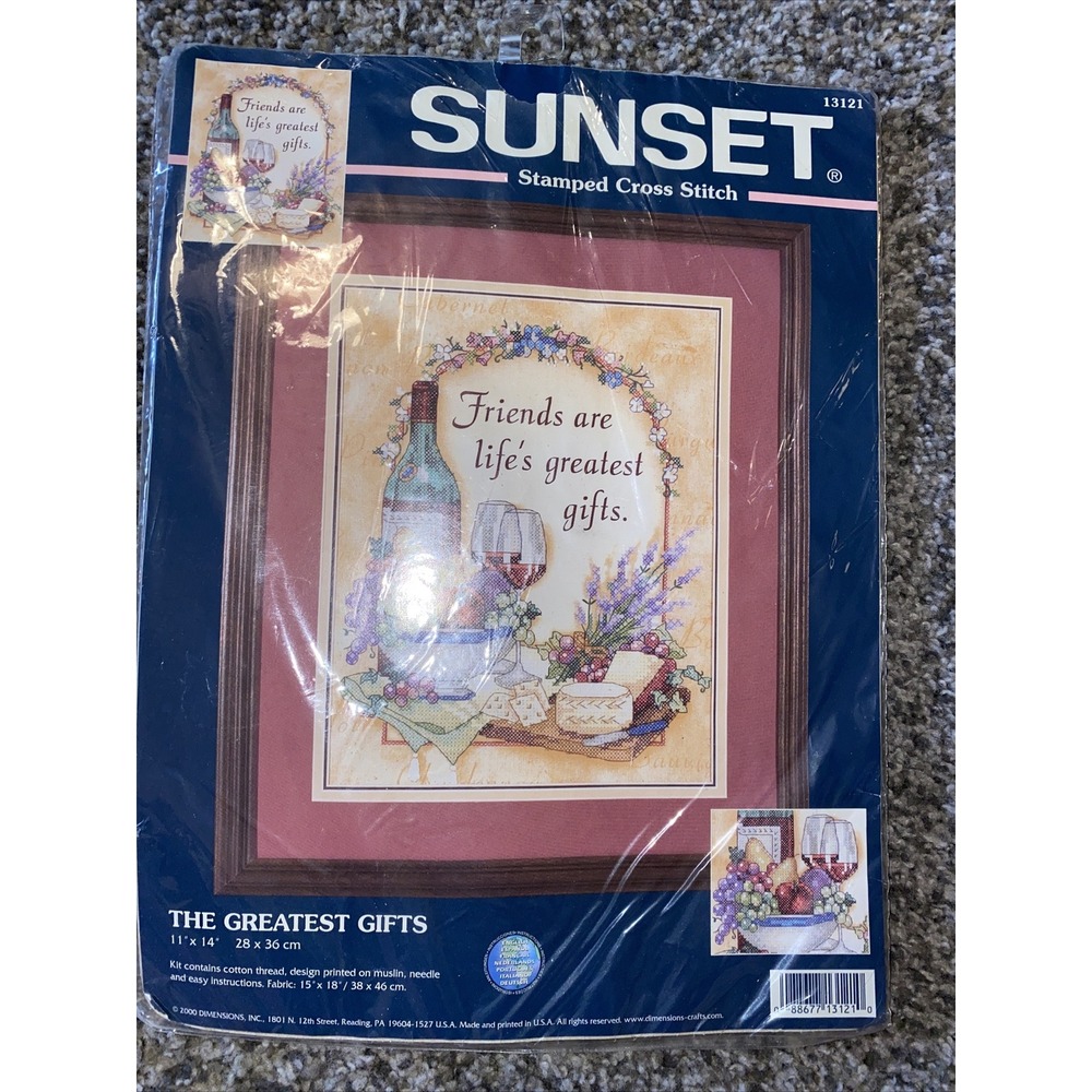 Sunset Friends Greatest Gifts Stamped Cross-Stitch Kit 13121 NEW 11x14 Wine